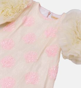 فستان تول مزين بترتر بشكل صدف بحر