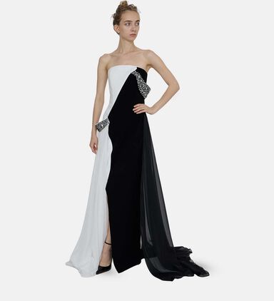 Two-tone Sleeveless Bandeau-neck Dress