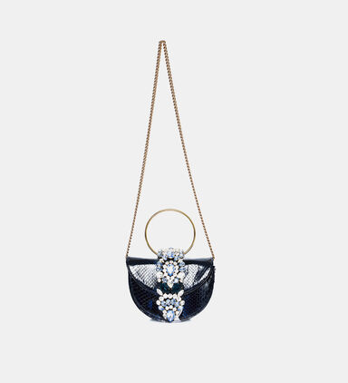 Crystal-embellished Snake Skin Bag