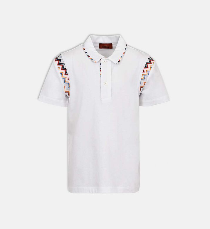 Cotton Zigzag-trim Short-sleeve Polo Shirt