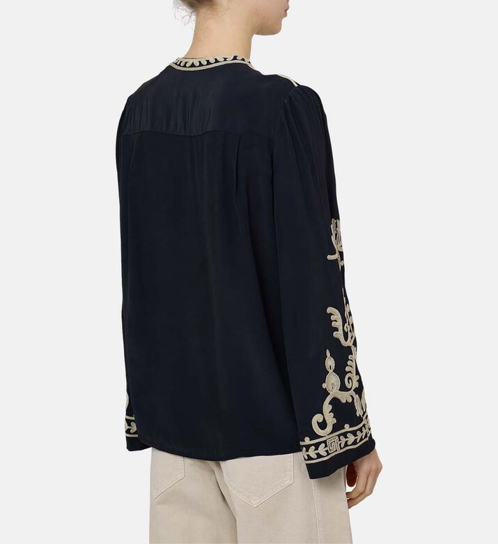 Faronne Crepe Contrasting Embroidery Blouse