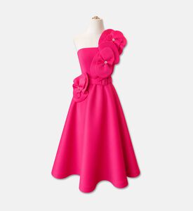 Savanna Trio Flower Appliqu&eacute; One-shoulder Mini Dress, Pink, L, Packshot View