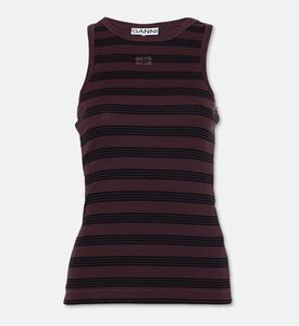 Ganni Tonal Logo Embroidered Micro-stripe Tank Top, Brown, M, Packshot View