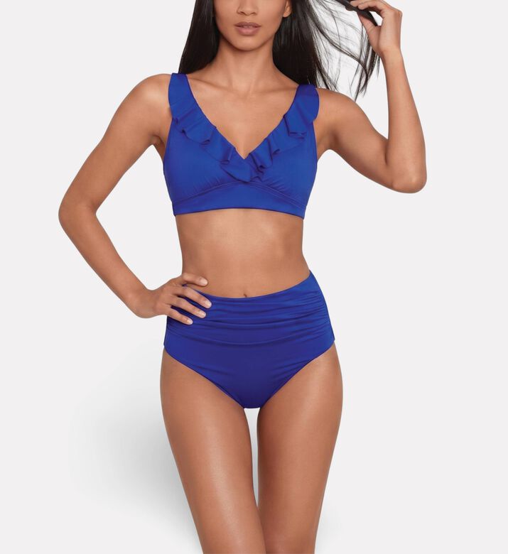 Ralph Lauren Underwired Ruffle Bikini Bra, Blue, 08, Model View