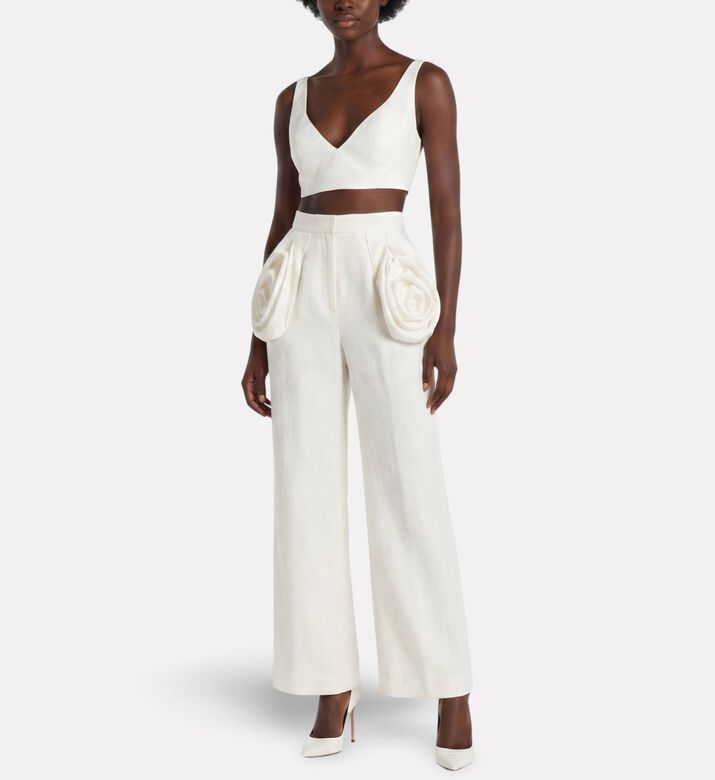 Savanna Galeries Lafayette Linen Draped Trousers, Model View