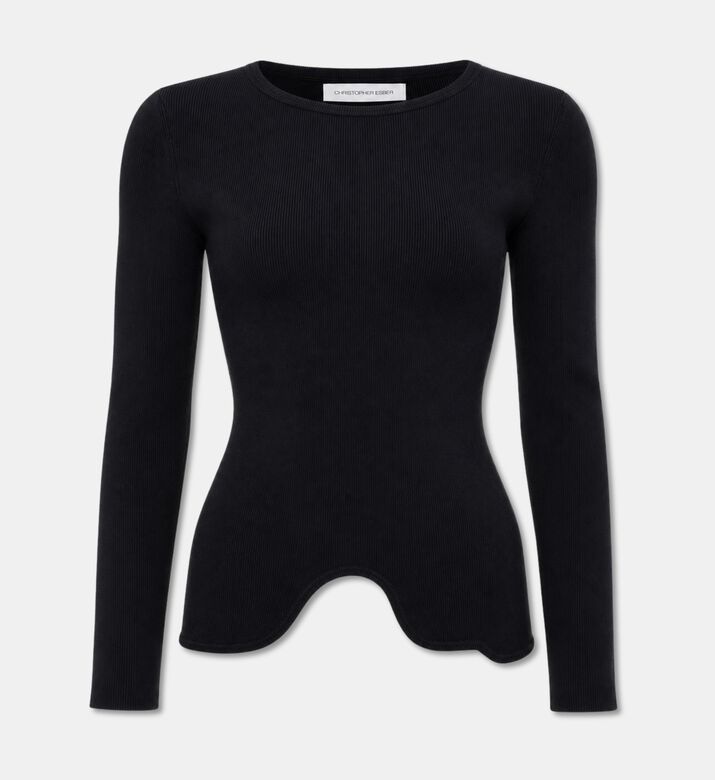 Christopher Esber Long-sleeve Curved Hem Ribbed Top, Packshot View
