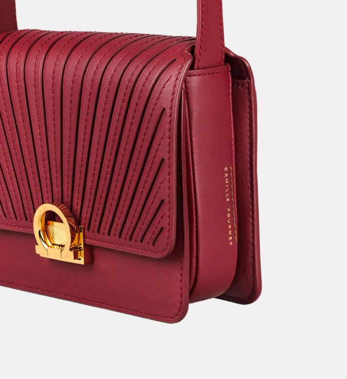 Camille Fournet Signature Calf Leather Pleated Bag, Burgundy, Packshot View