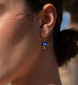 Ottoman Hands Evil Eye Drop Earrings, Navy, Packshot View