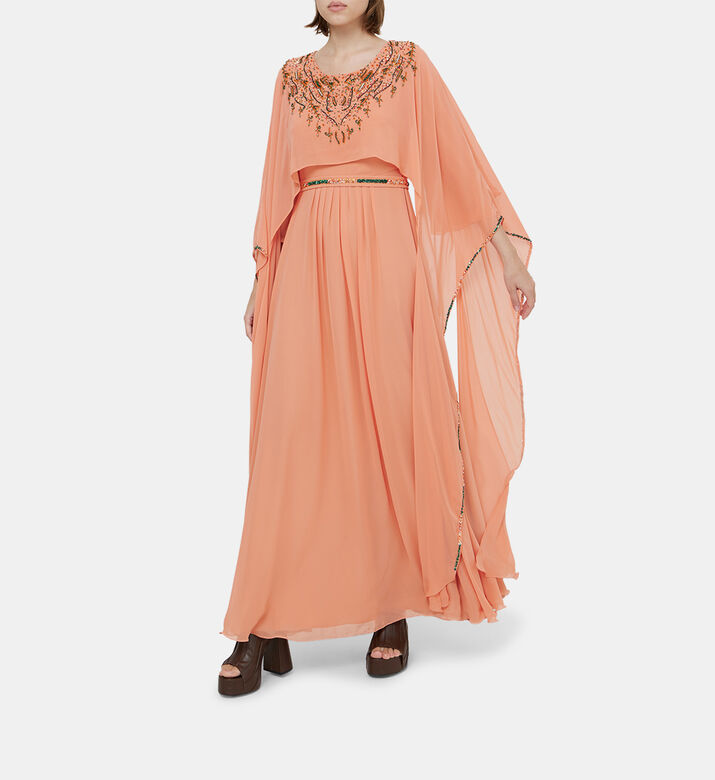 فستان ماكسي بكاب علوي بأحجار الراين