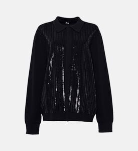 The Kooples Sequined Oversized Knit Polo Shirt, Packshot View