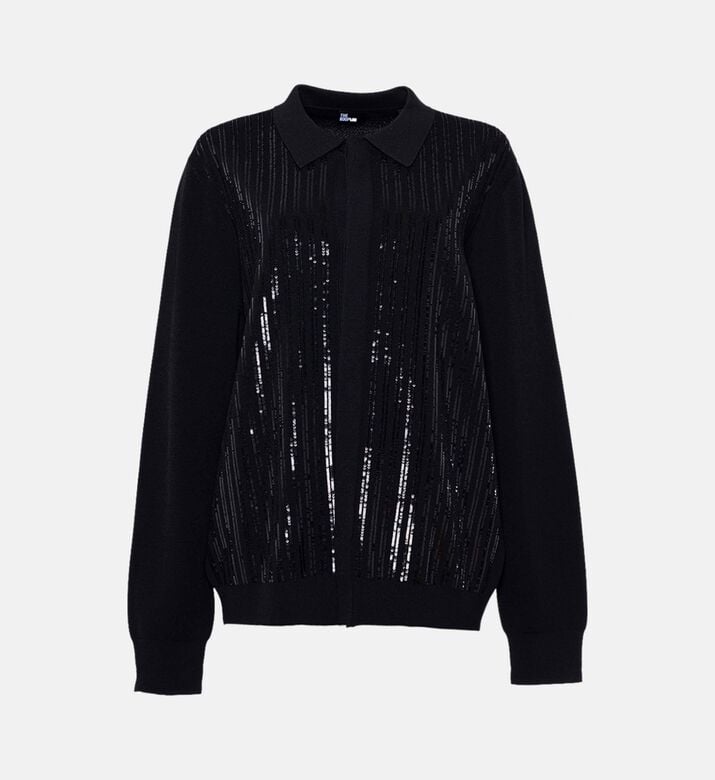 The Kooples Sequined Oversized Knit Polo Shirt, Packshot View