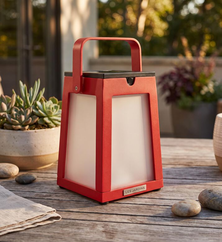 Les Jardins Tink Aluminum Solar Lantern, Red, Packshot View