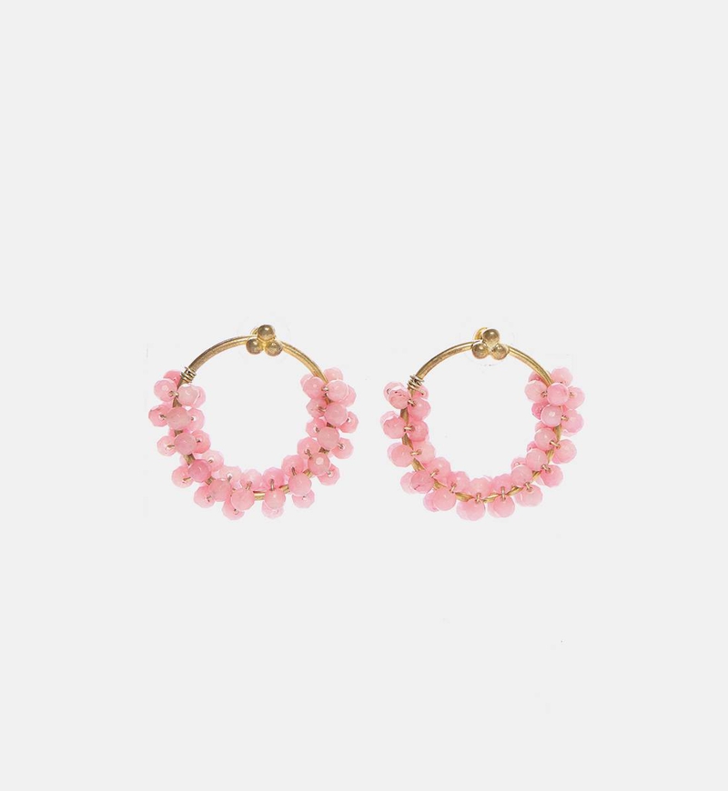 Round Shape Rose Quartz Gold-plated Earrings