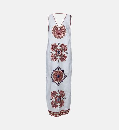 Mary S Tiles Richelieu Linen Midi Dress
