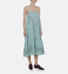 فستان واسع بدون أكمام وياقة في بتطريز أزهار