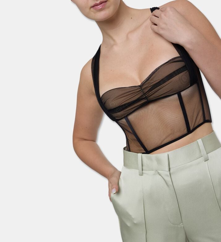 Nensi Dojaka Draped Padded Cups Bustier Top, Model View