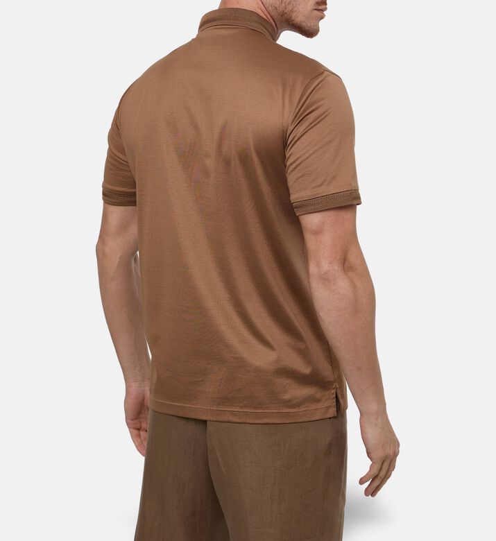 Corneliani Cotton Solid Jersey Polo, Natural, 54, Model View