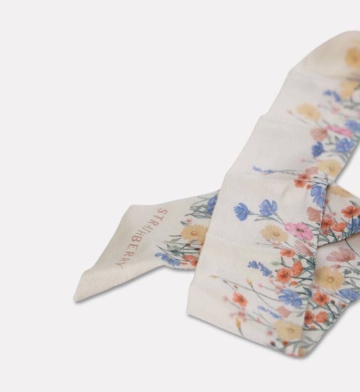 Strathberry Silk Printed Scarf, Beige, Packshot View