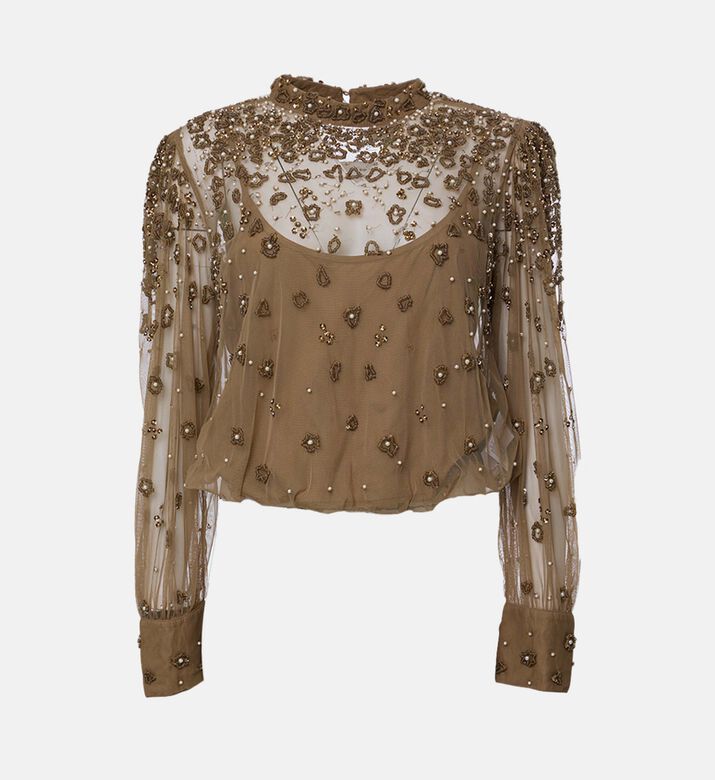 Farm Rio Pearl-embroidery Long-sleeve Blouse, Packshot View