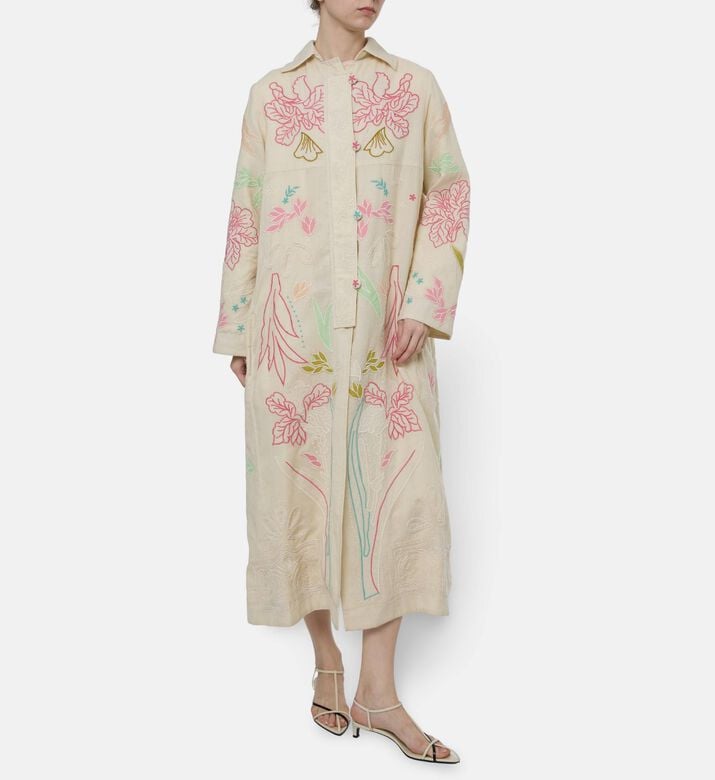 Forte-Forte Floral-embroidery Button Closure Coat, Model View