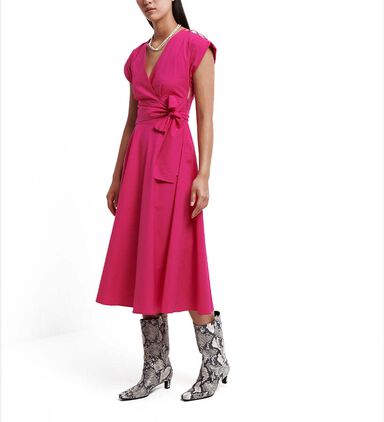 Cotton Poplin Wrap Midi Dress