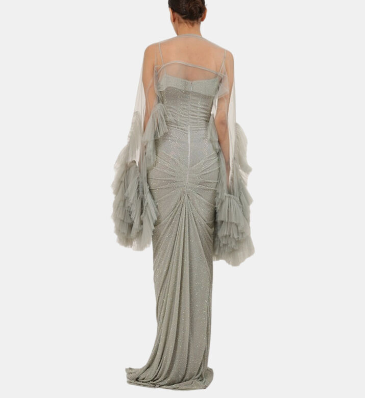 Shimmered Ruffled Cape Maxi Gown Shimmered Ruffled Cape Maxi Gown