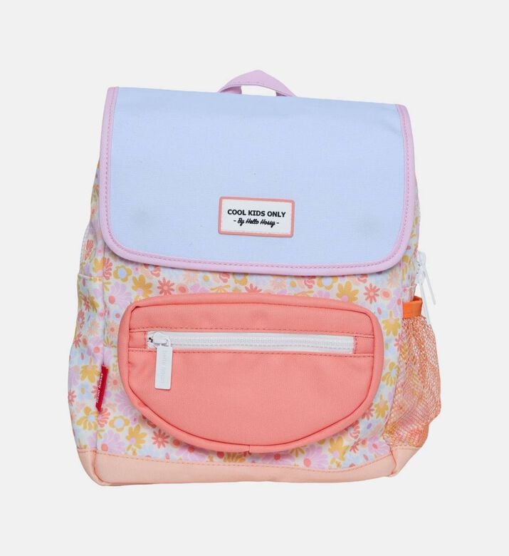 Hello Hossy Mini Retro Flowers Flap Pocket Backpack, 26x31x9-cm, Purple, Packshot View
