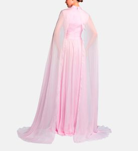 Michael Cinco Silk High Neck Sleeveless Flared Dress, Light-pink, S, Model View