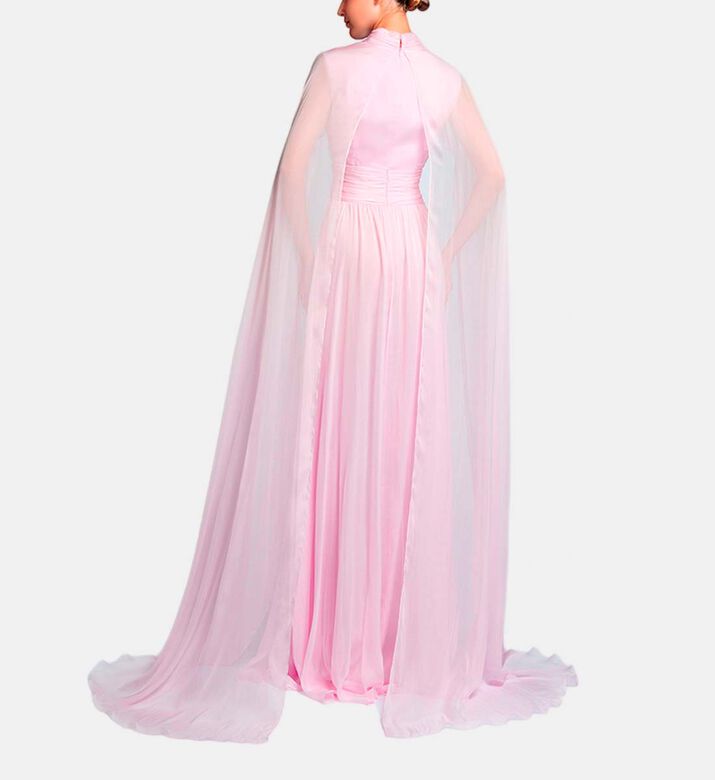 Michael Cinco Silk High Neck Sleeveless Flared Dress, Light-pink, S, Model View