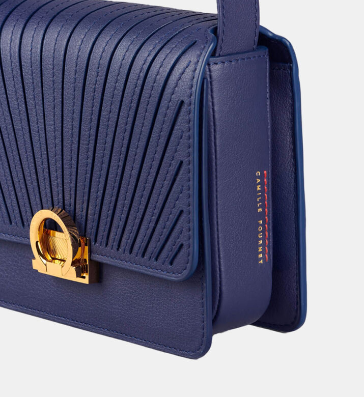 Camille Fournet Signature Calf Leather Pleated Bag, Indigo, Packshot View