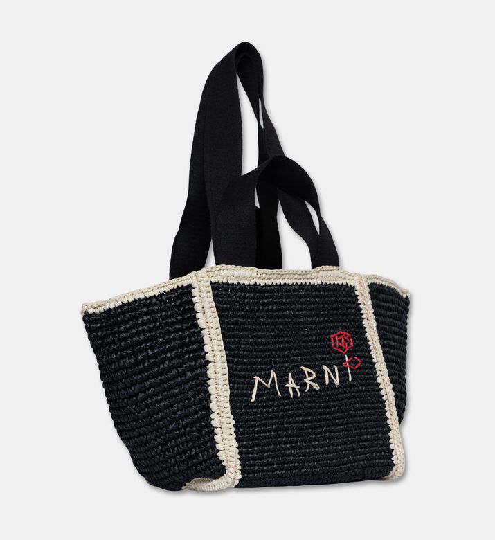 Marni Sillo Raffia-effect Shopper Bag, Black, Packshot View