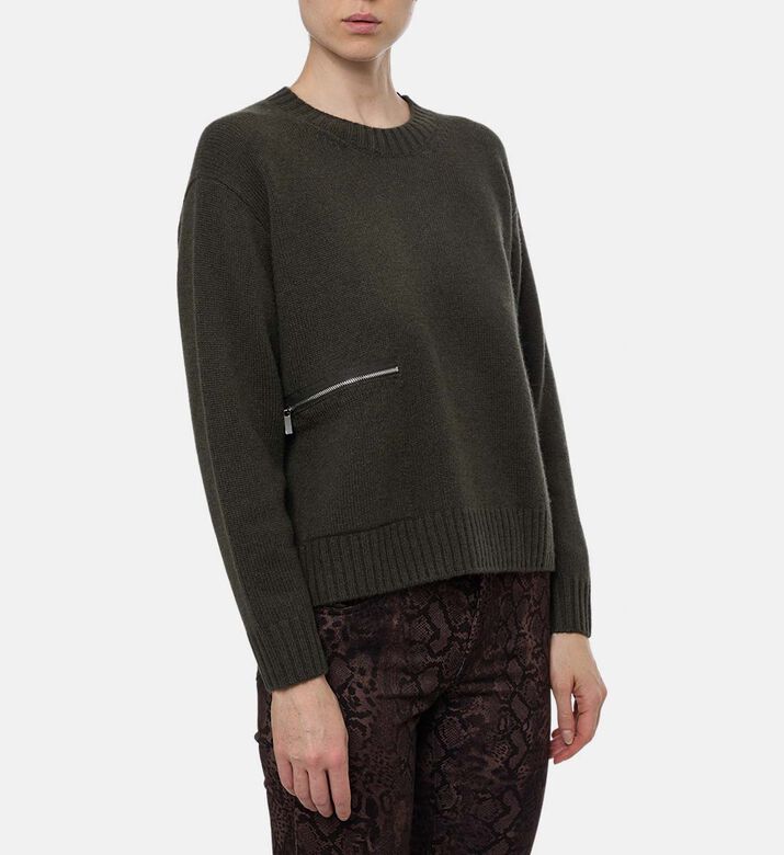 Ba and Sh Zip-detail Long-sleeve Sweater, Khaki, S, Model View