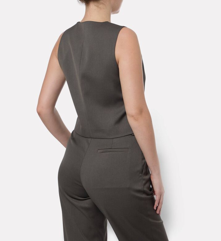 Samsoe Sleeveless V-neck Vest, Dark-green, S, Model View