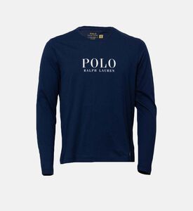 تي شيرت قطني بأكمام طويلة وشعار الماركة