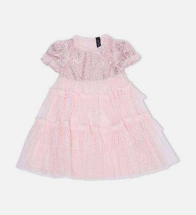 Annalise Puff-sleeve Tiered Tulle Dress