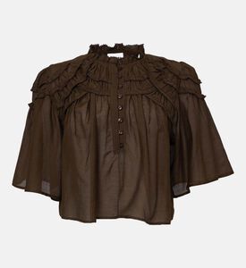 بلوزة قصيرة الأكمام بتفاصيل كشكشة