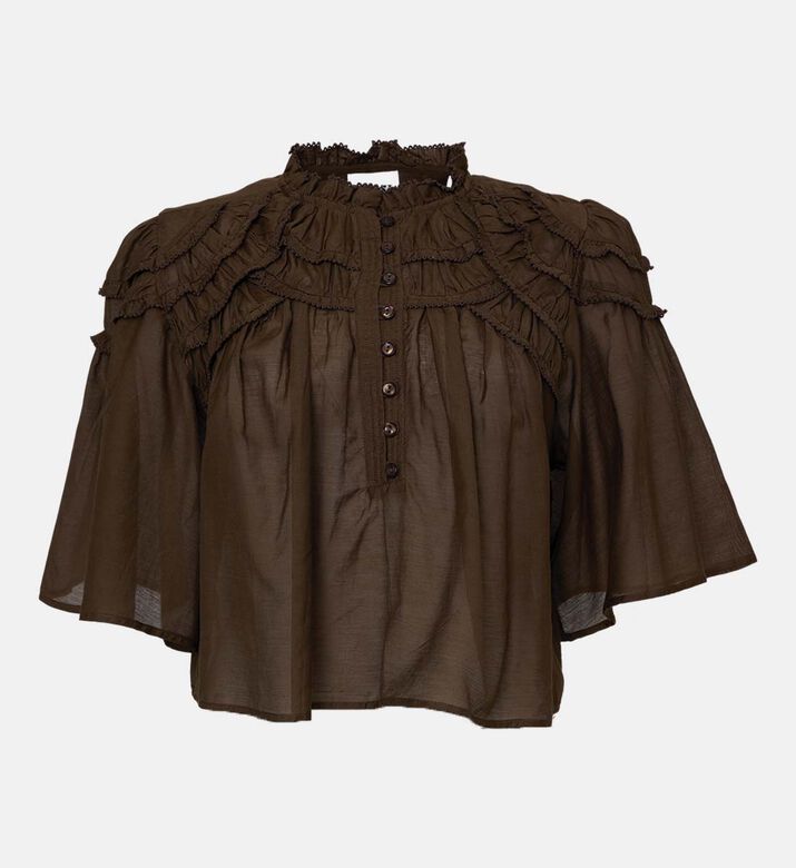 بلوزة قصيرة الأكمام بتفاصيل كشكشة