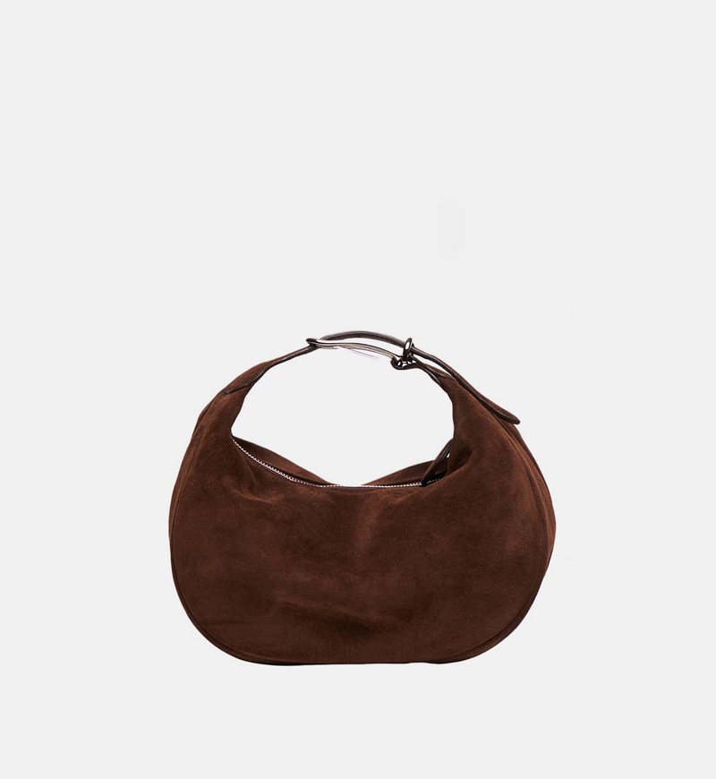 Suede Top Handle Moon Hobo Bag