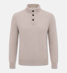 Galeries Lafayette Button-neck Cable Cashmere Sweater, Beige, S, Packshot View