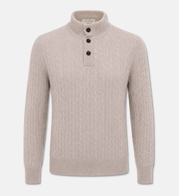 Galeries Lafayette Button-neck Cable Cashmere Sweater, Beige, S, Packshot View