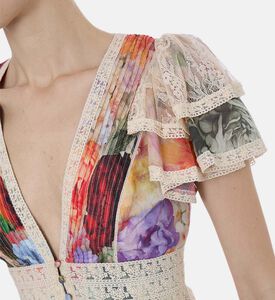 Floral Ruffled Sleeves Button-front Crop Top