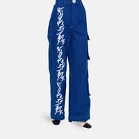 Arabic Calligraphy Asymmetrical Cargo Denim Pants