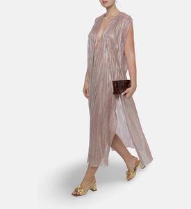 Blue For Burgundy Metallic Pleated Column-cut Maxi Dress, Model View