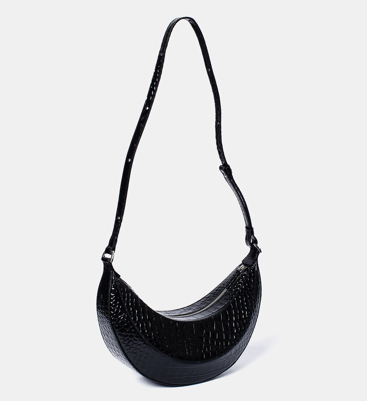 حقيبة موزة من جلد العجل بتأثير جلد التمساح