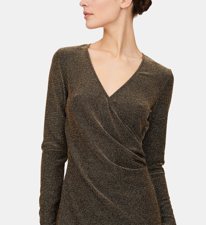 Metallic V-neck Wrap Fitted Dress Metallic V-neck Wrap Fitted Dress