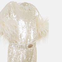 Sequined Ostrish Feathers Jumpsuit