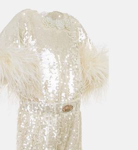 Sequined Ostrish Feathers Jumpsuit