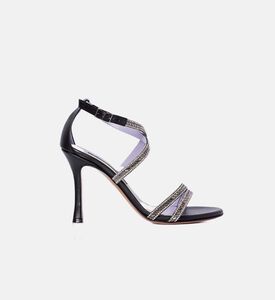 Rhinestone Leather Heel Sandals