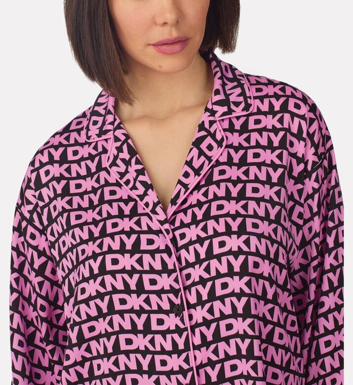 DKNY Satin Logo Long Pajama Set, Model View