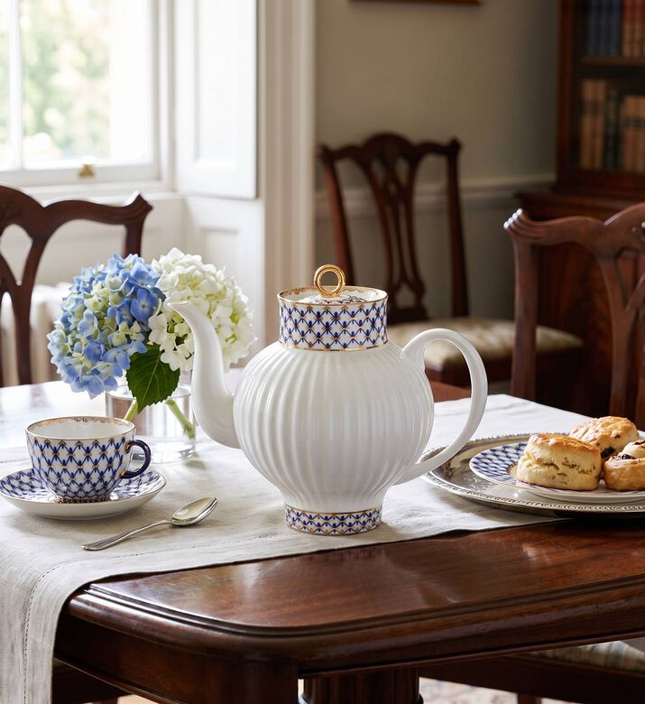 Imperial Cobalt Net Bone China Wave Tea Pot, Model View